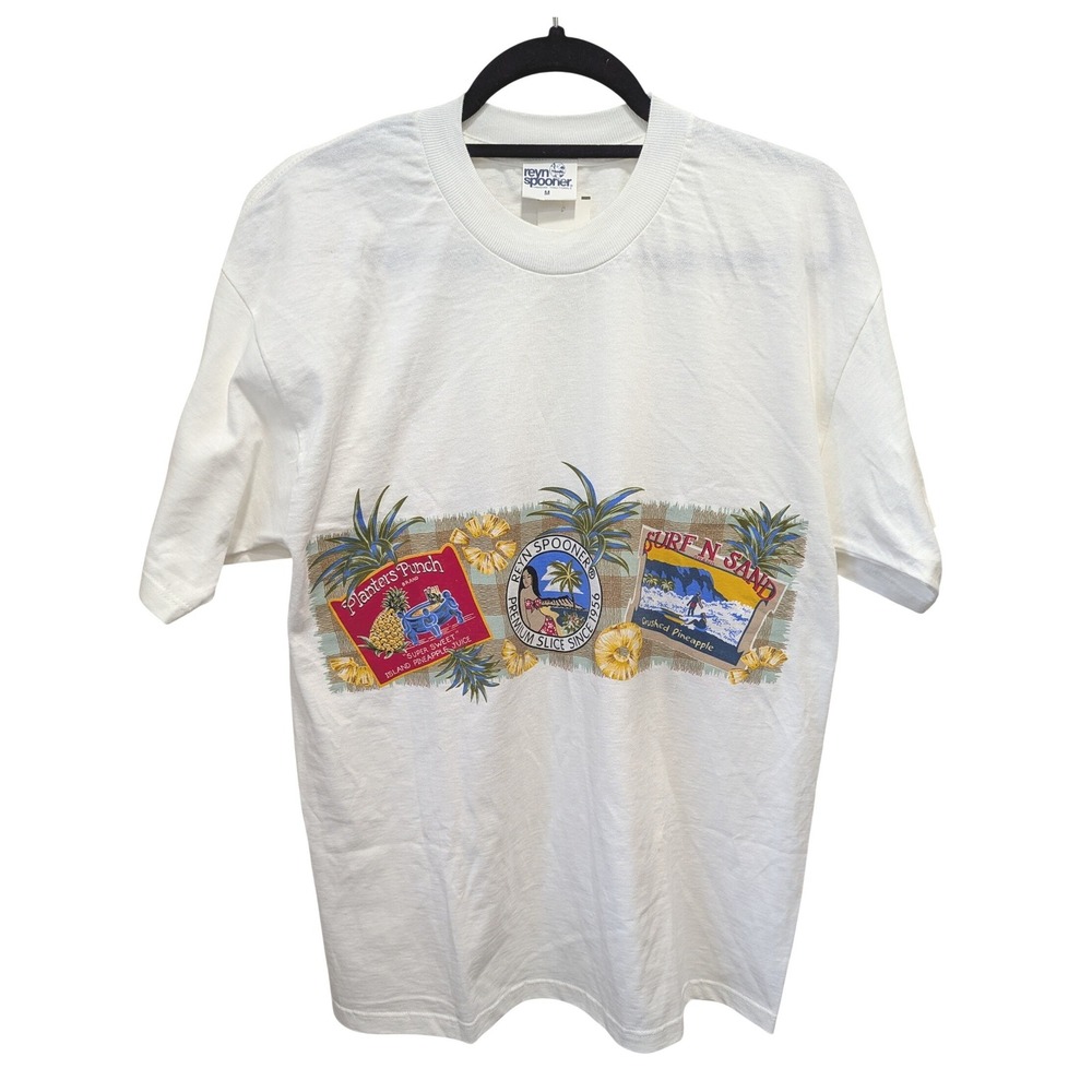 Vintage Reyn‎ Spooner Hawaiian Pineapple Graphic T-Shirt White Mens Medium USA